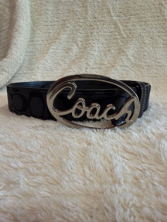 Coach Accessories - Coach Black Signature Canvas Belt with Silver Script Buckle